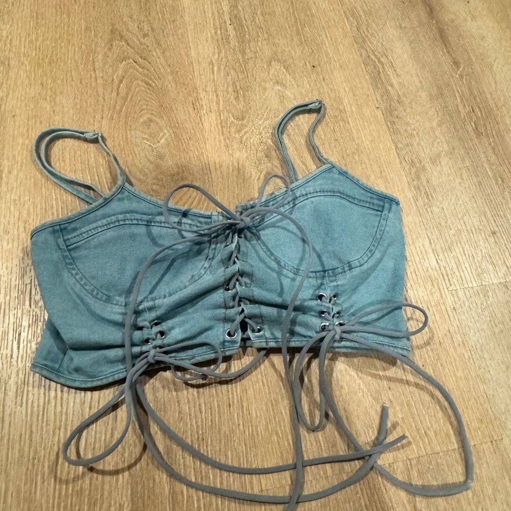 Women's Lace-Up Denim Crop Top